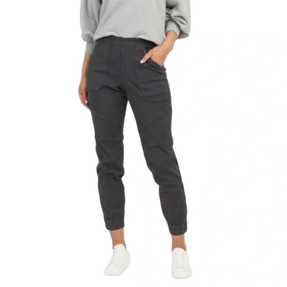 Spanx Stretch Twill Cargo Jogger Pants Gray Washed Black